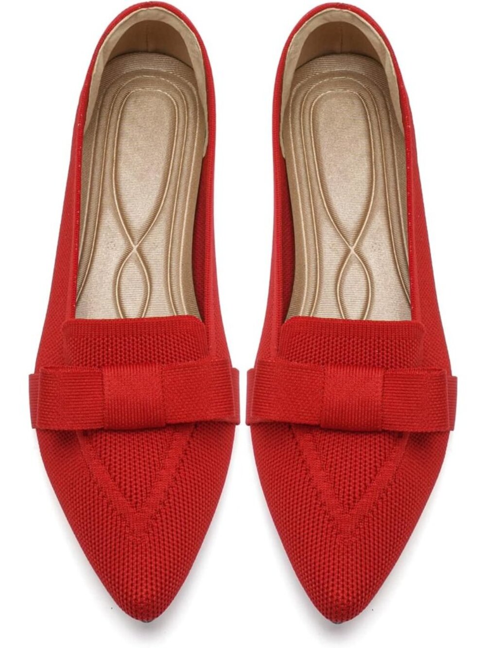Women's Red Mesh Pointed Toe Knit Ballet Flats Casual Slip On Flats Shoes
